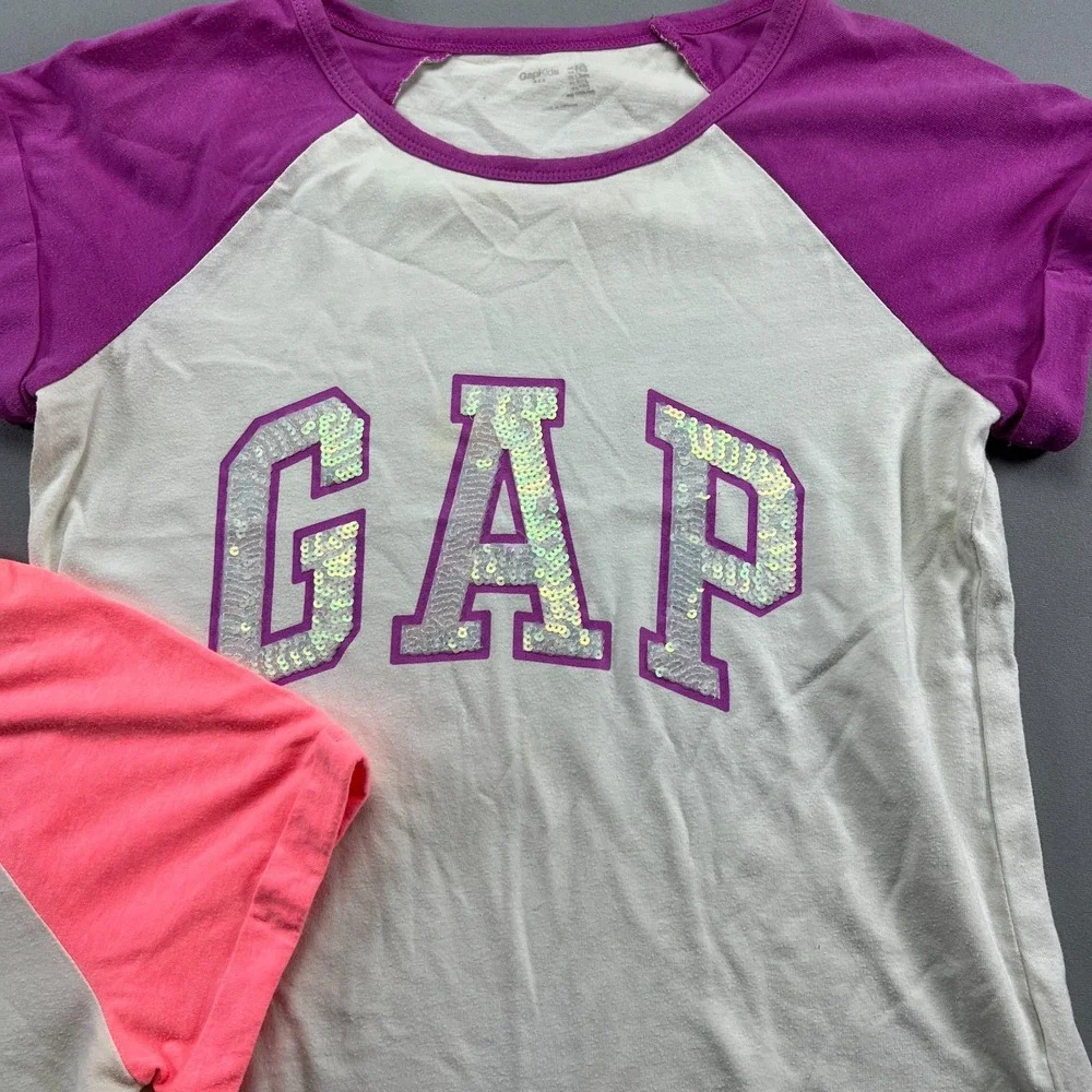 Set Of 2 Gap T Shirt Girls 2XL Multicolor Embellished Sequin Logo Raglan Sleeve